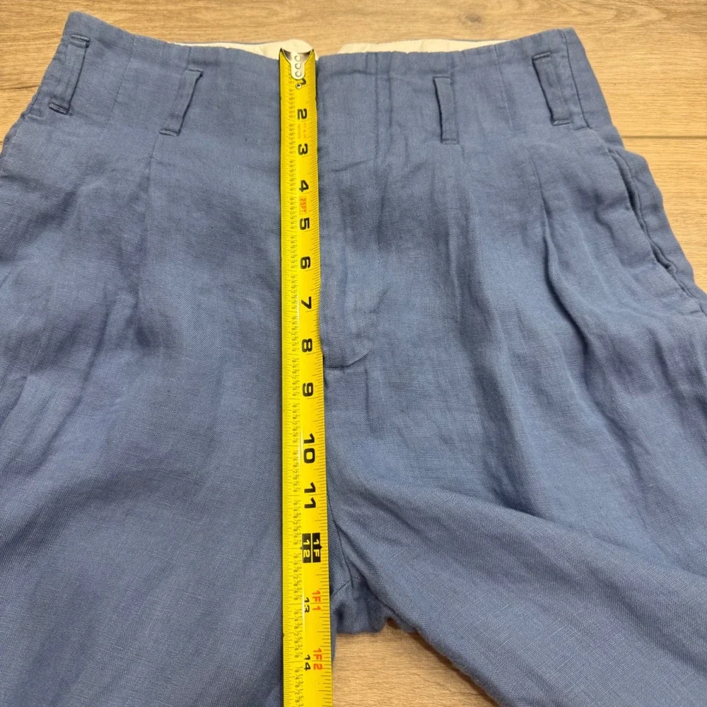 Zara Blue Linen Ultra High Waisted Wide Leg Pleated Trousers Pants Scandi Size S